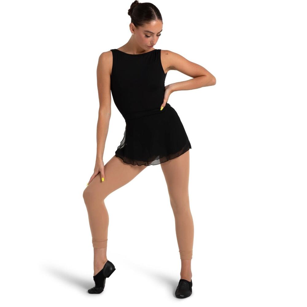 Dance Skirt Large Adult Black Capezio SE1055W Princess Seams Pinch Front Ballet